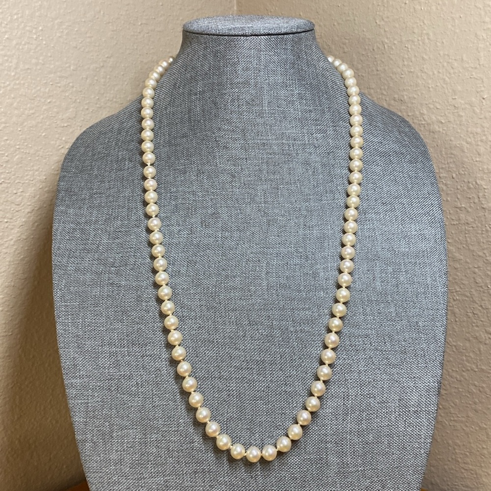 30” Vintage Pearl Necklace with Sterling Clasp